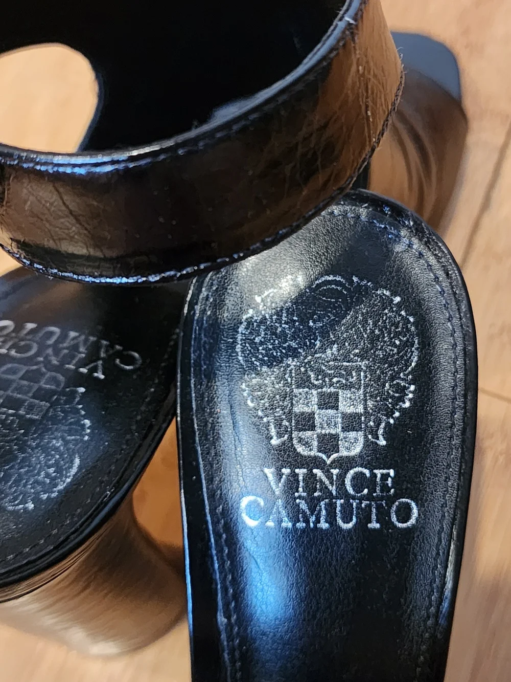 Vince Camuto Black Leather Open-Toe Block Heel Sandals 8.5 size